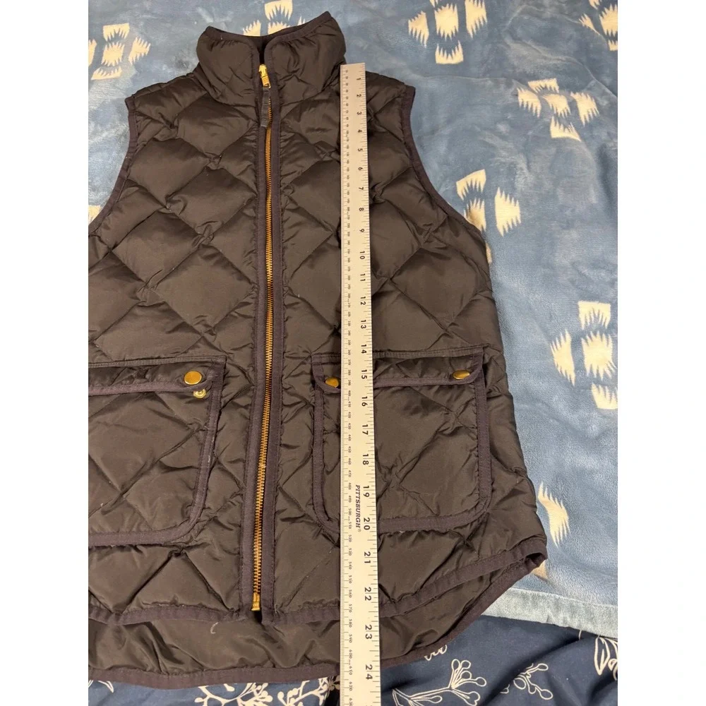 J.Crew Mens Diamond Quilted Puffer Vest Black XS Gold Zip Flap Pockets